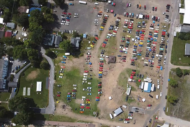 2021 backyard bash 2 aerial view of car show